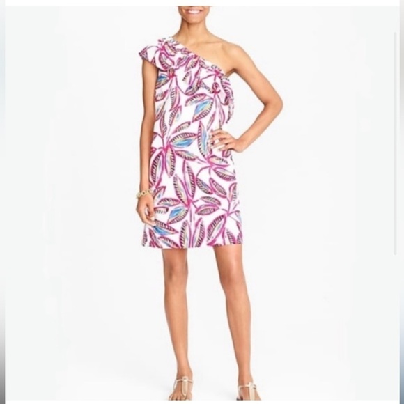 J. Crew Tropical Floral One Shoulder Linen + Cotton Blend Ruffle Dress Small - Picture 4 of 5